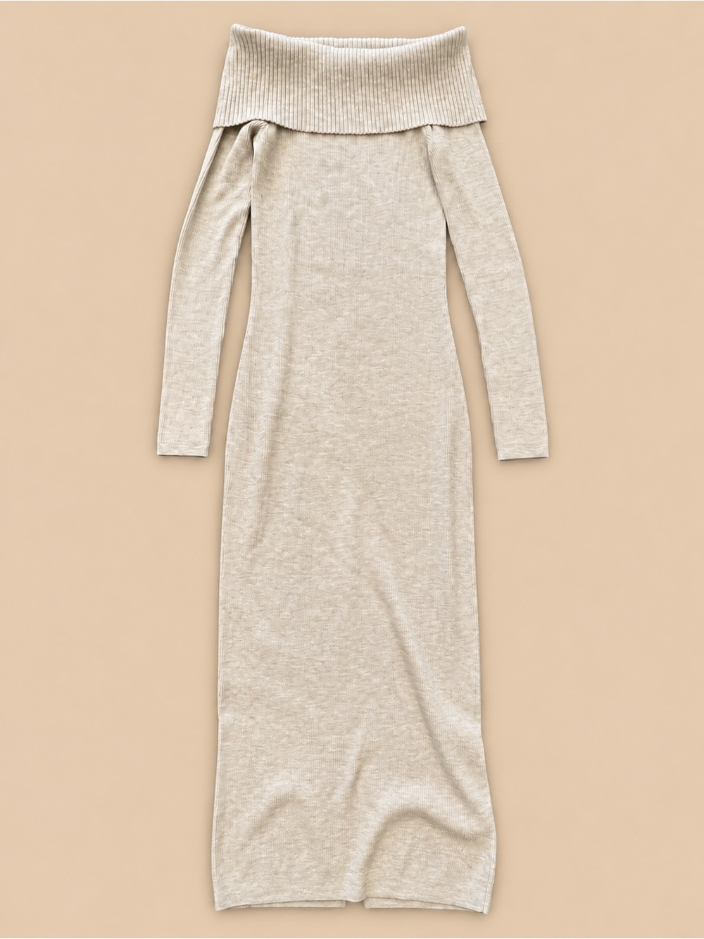 & Other Stories Off Shoulder Wool Knit Midi Dress Beige Size S